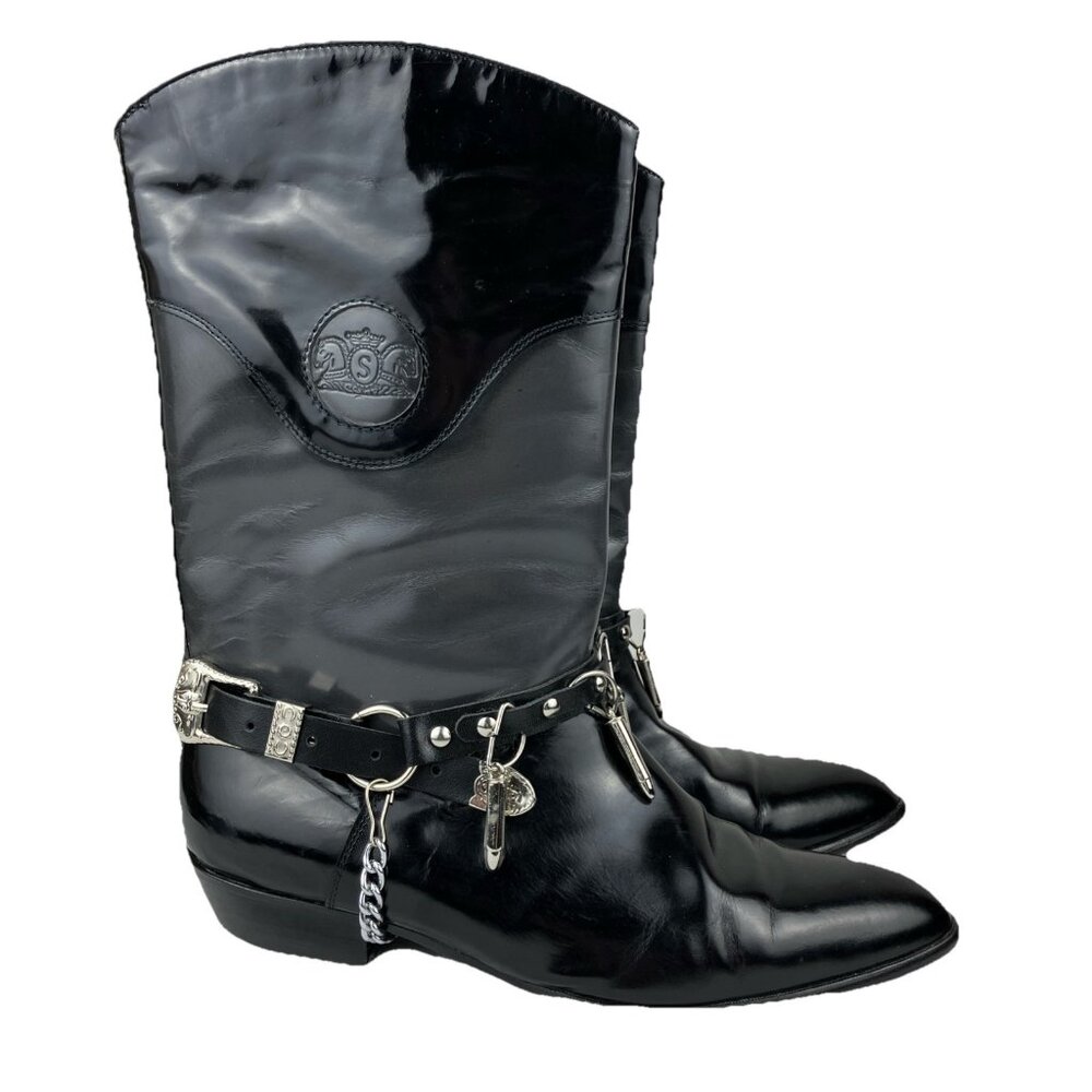 Sz 13 Mens 80s Stracam Biker Western Punk Goth Boots Bullet Chain Buckle
